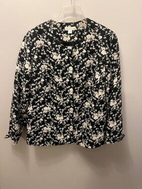 Women's Coldwater Creek Black & White Floral Quilted Blazer, Size 18. Ex Cond!